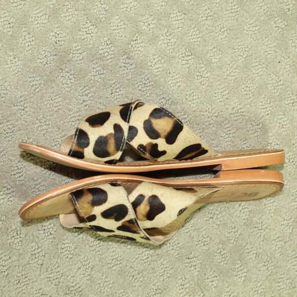 BC Women's 7 Calf Hair Cheetah Print Flat Slide Sandals EUC! - Picture 3 of 6